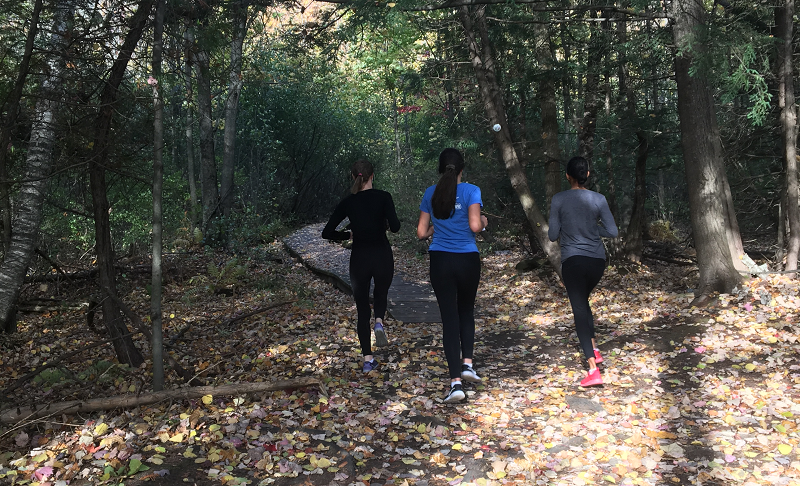 Runners in forest